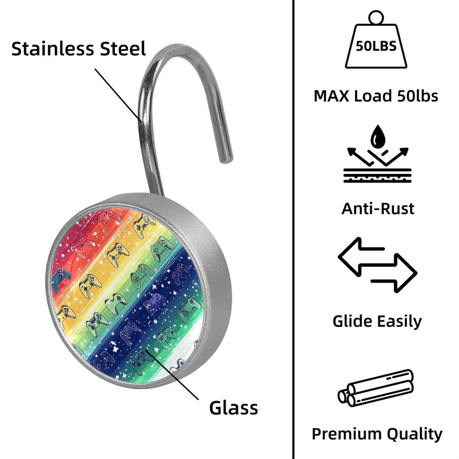 HemaKayy 12 Pcs Shower Curtain Hooks Bathroom Decorative Accessories Rainbow Bar Game Console