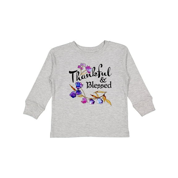 Inktastic Thankful and Blessed Inspirational Saying with Flowers Boys or Girls Long Sleeve Toddler T-Shirt