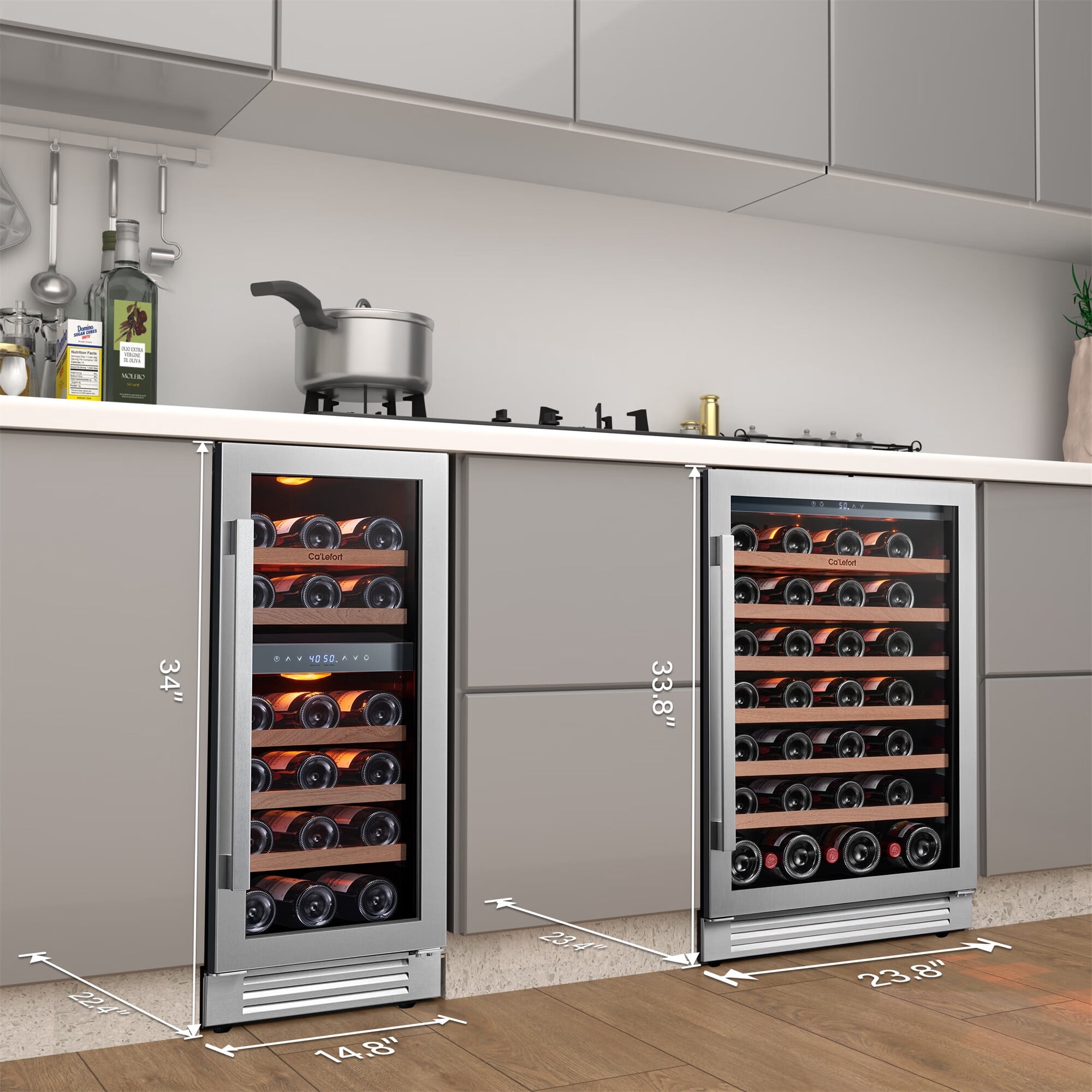 Ca'Lefort Wine Fridge,82 Bottle Dual Zone Wine Cooler Refrigerator,Freestanding & Built-in with Stainless Steel frame for Kitchen Office