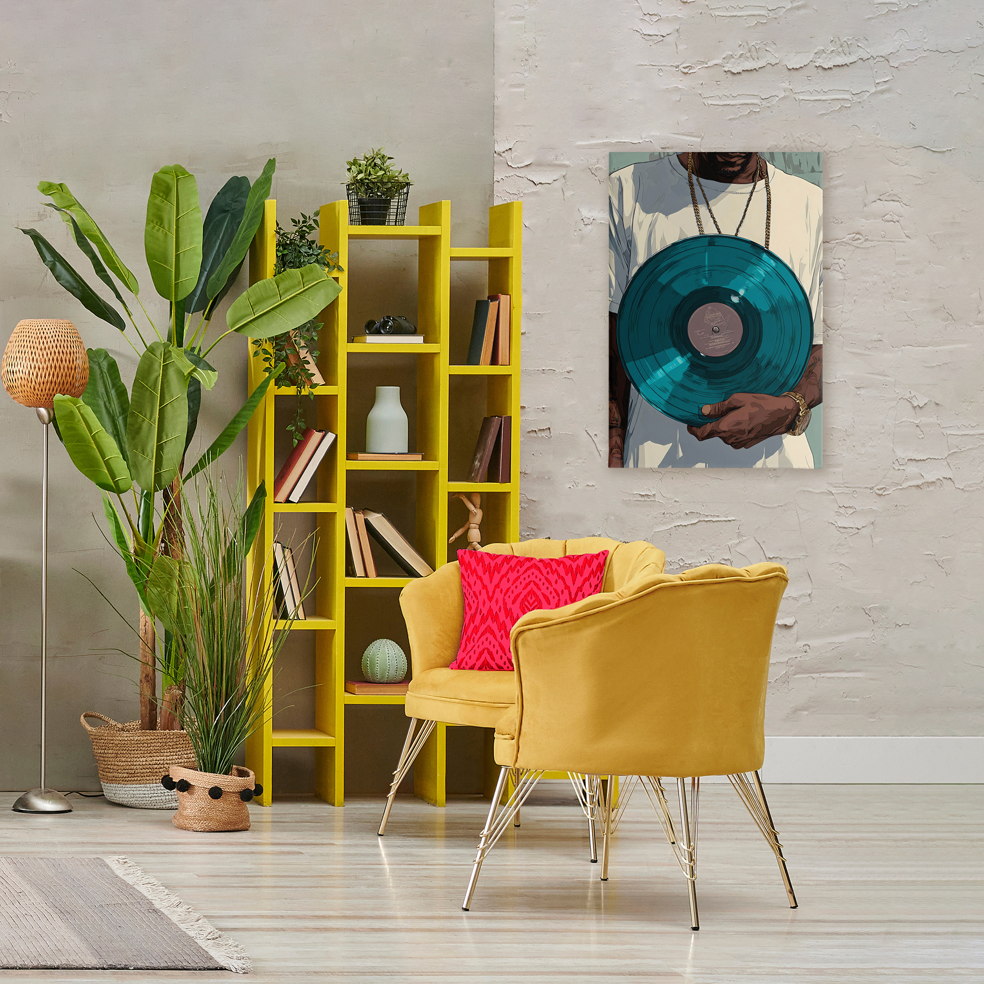 Stupell Industries Musician & Blue Music Record Canvas Wall Art, design by Franklyn Gregory