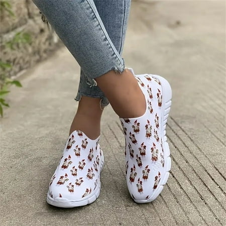 

Aayomet Womens Sneakers Fashion Spring And Summer Women Sports Shoes Flat Bottom Low Heel Lightweight Mesh Breathable Slip On White 9