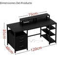 thumbnail image 2 of Escritorio para Computadora 120 cm con Cajonera, Luces LED, Tomas de Corriente, Soporte para Monitor y Repisas, para Oficina, Estudio y Gaming, 2 of 7