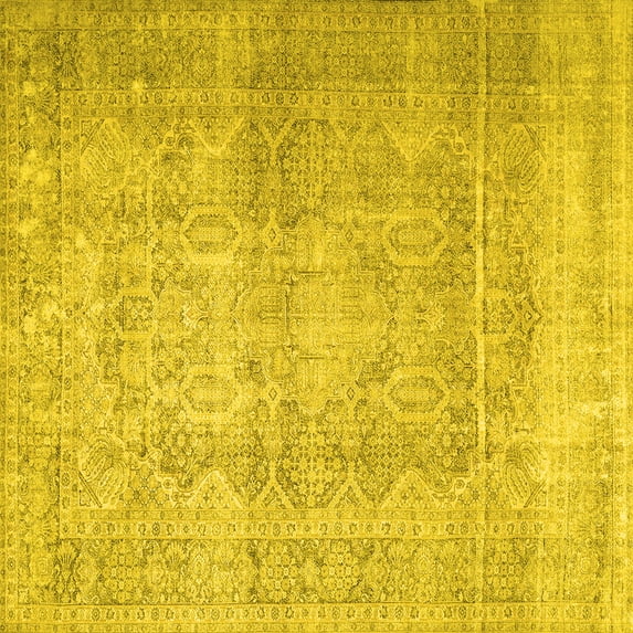 Ahgly Company Machine Washable Indoor Square Persian Yellow Traditional Area Rugs, 4' Square
