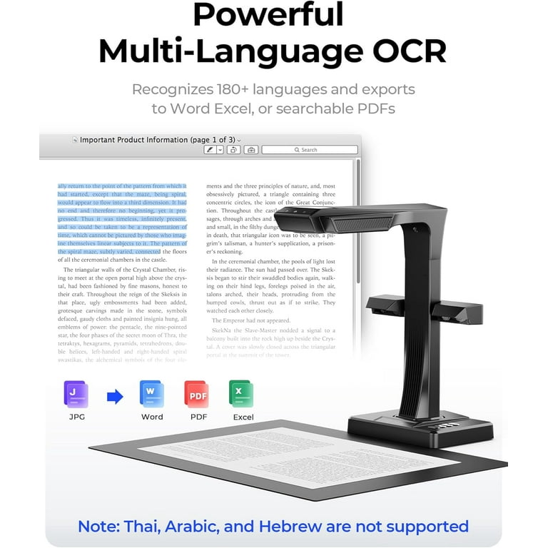 CZUR ET MAX Professional Book Scanner, 38MP Document Camera, Laser