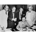 thumbnail image 2 of Nato--Senate Secretary Leslie Biffle Signs The Senate'S Resolution Of Ratification Of The North Atlantic Treaty. Looking On From L To R Sen. Scott Lucas History (36 x 24), 2 of 2