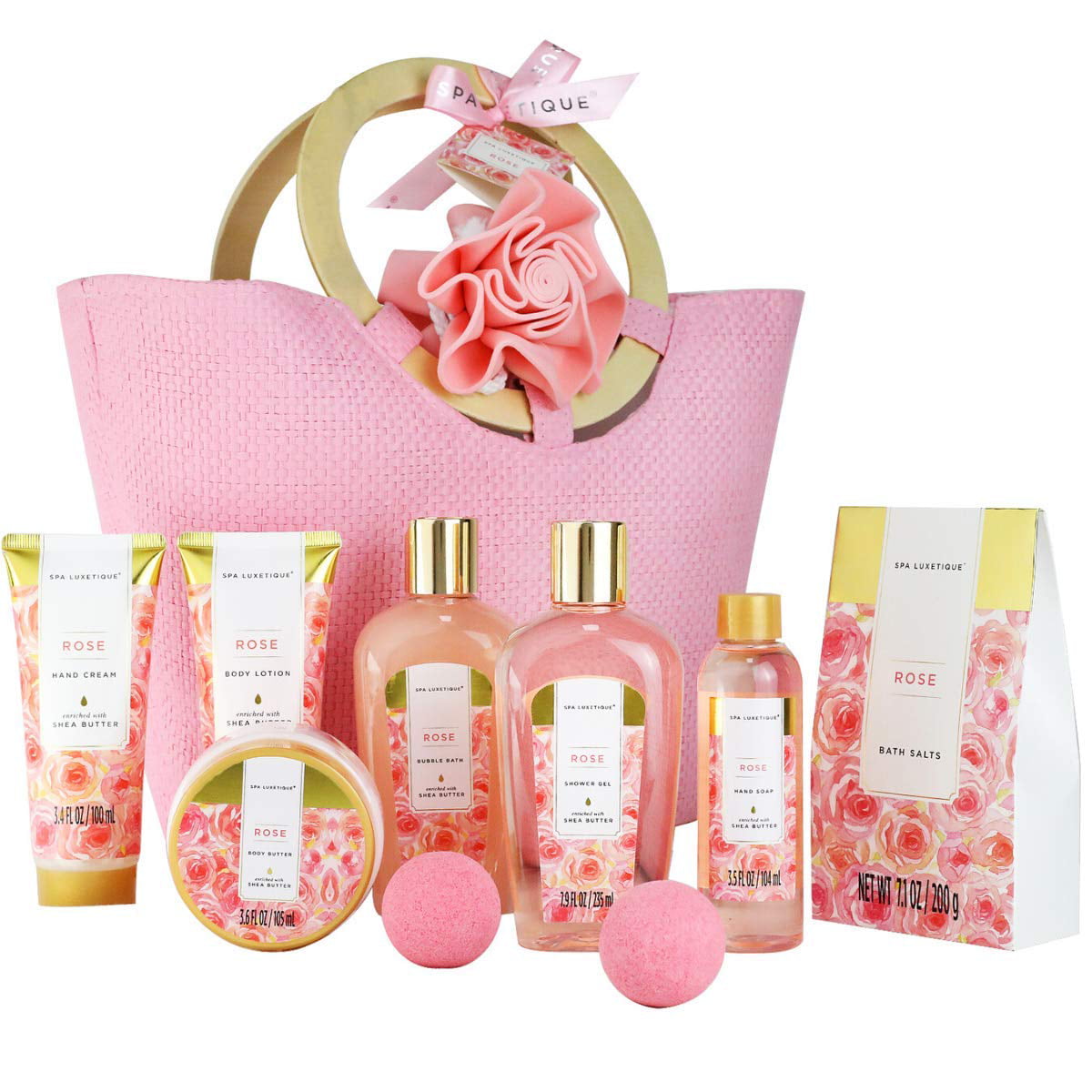 Spa Gift Set, Rose Gift Basket for Women, 10 Pcs Home Spa