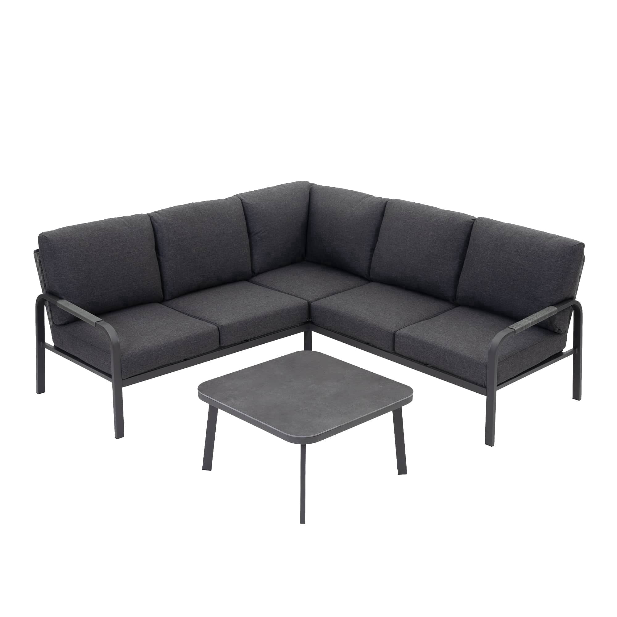 CozyJoy Aluminum Outdoor Corner Sofa Set with Coffee Table – Rattan Backrest Patio Lounge Furniture for Courtyard and Balcony ,Grey
