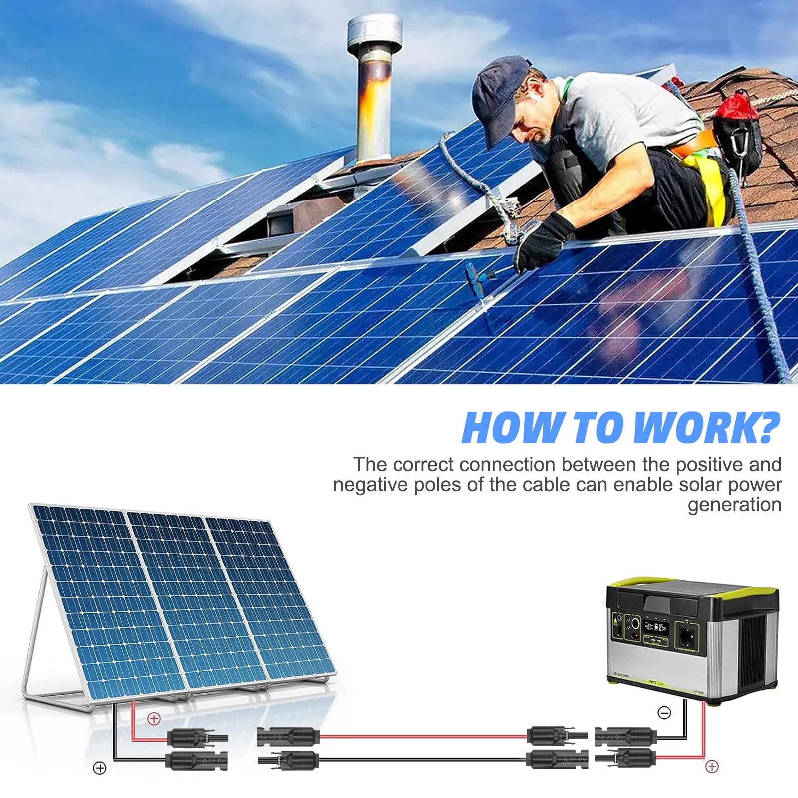 10AWG 20 Feet Red + 20 Feet Black Solar Panel Extension Cable, IP68 Waterproof Connector Solar Extension Cable