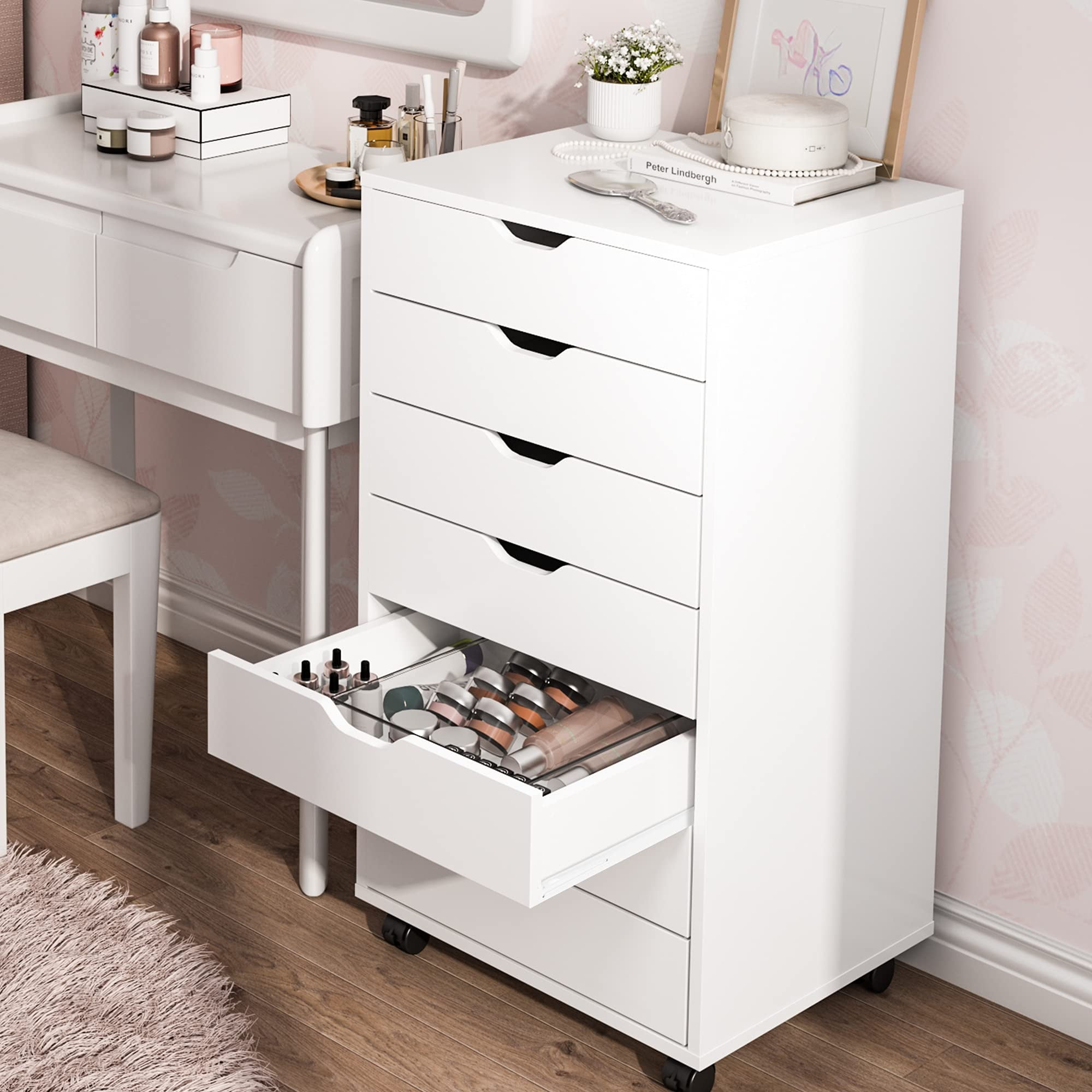 Details about   Bedroom Rolling Filing Cabinet File Storage Organizer Home Office w/Lock+Drawer 