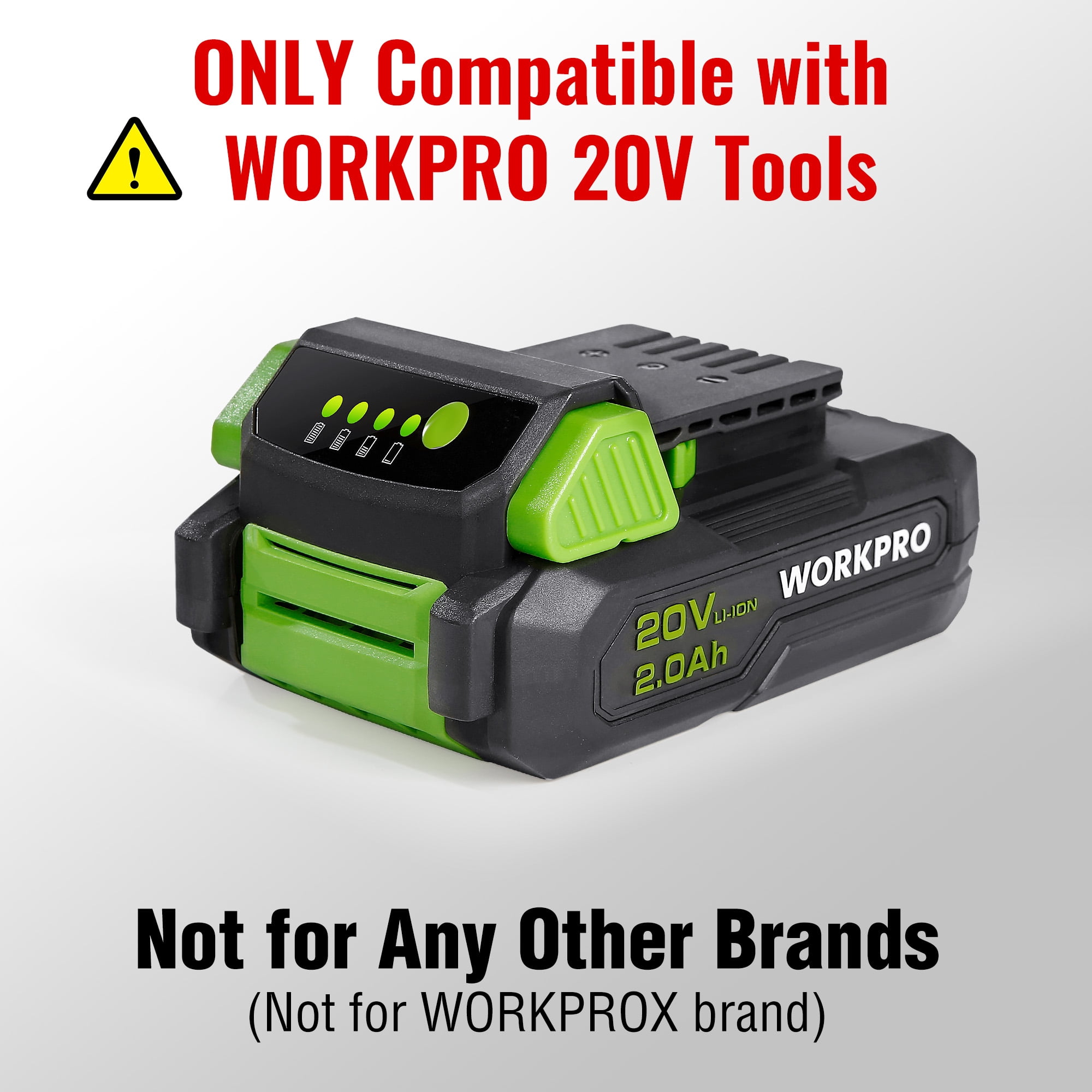 WORKPRO 20V 2.0Ah Lithium-ion Battery Pack ONLY Compatible with WORKPRO 20V Tools, Not for Other Brands