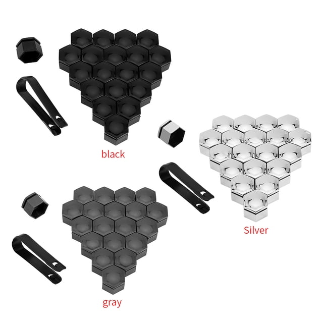 20Pcs Car Wheel Nut Caps Auto Hub Screw Cover Thread Design Dust-Proof Bolt Rims Exterior Decoration High Fixation with a Clip 17mm Gary