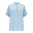 thumbnail image 4 of Staron Summer Blouses for Women Vintage V Neck Short Sleeve Button Down Shirt Casual Loose Flowy Office Work Tops, Light Blue M, 4 of 7