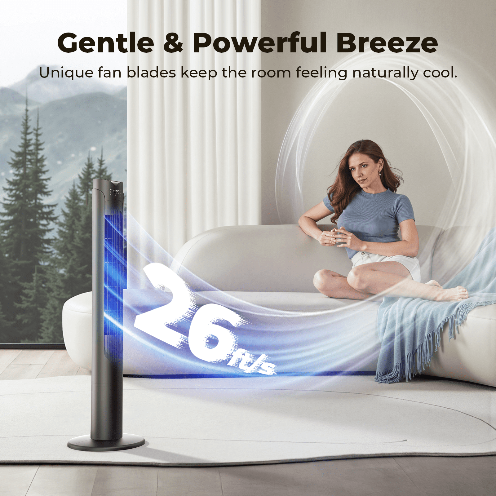 41" Tower Fan with Remote, 90° Oscillating Fans with 3 Speeds, 3 Modes, 26 ft/s High Velocity, LED Display, 12H Timer, For Home, Living Room, Office