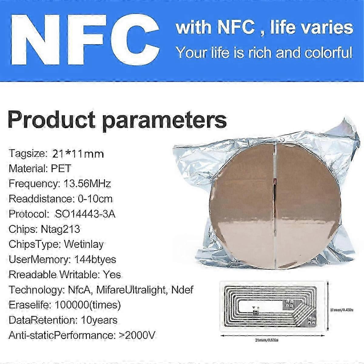 100 PCS NFC Tags Sticker with NTAG213 Chip Blank NFC Stickers Adhesive Labels RFID Tags Rewritable