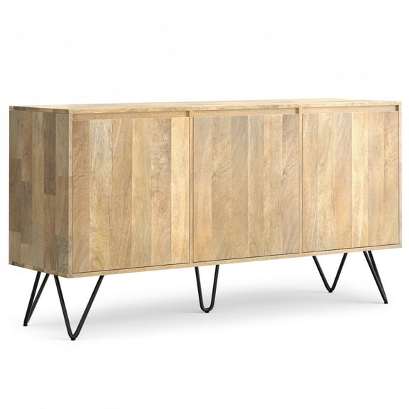 Simpli Home Hunter SOLID MANGO WOOD and Iron 60 inch x 18 inch Rectangle Contemporary 3 Door Sideboard Buffet in Natural