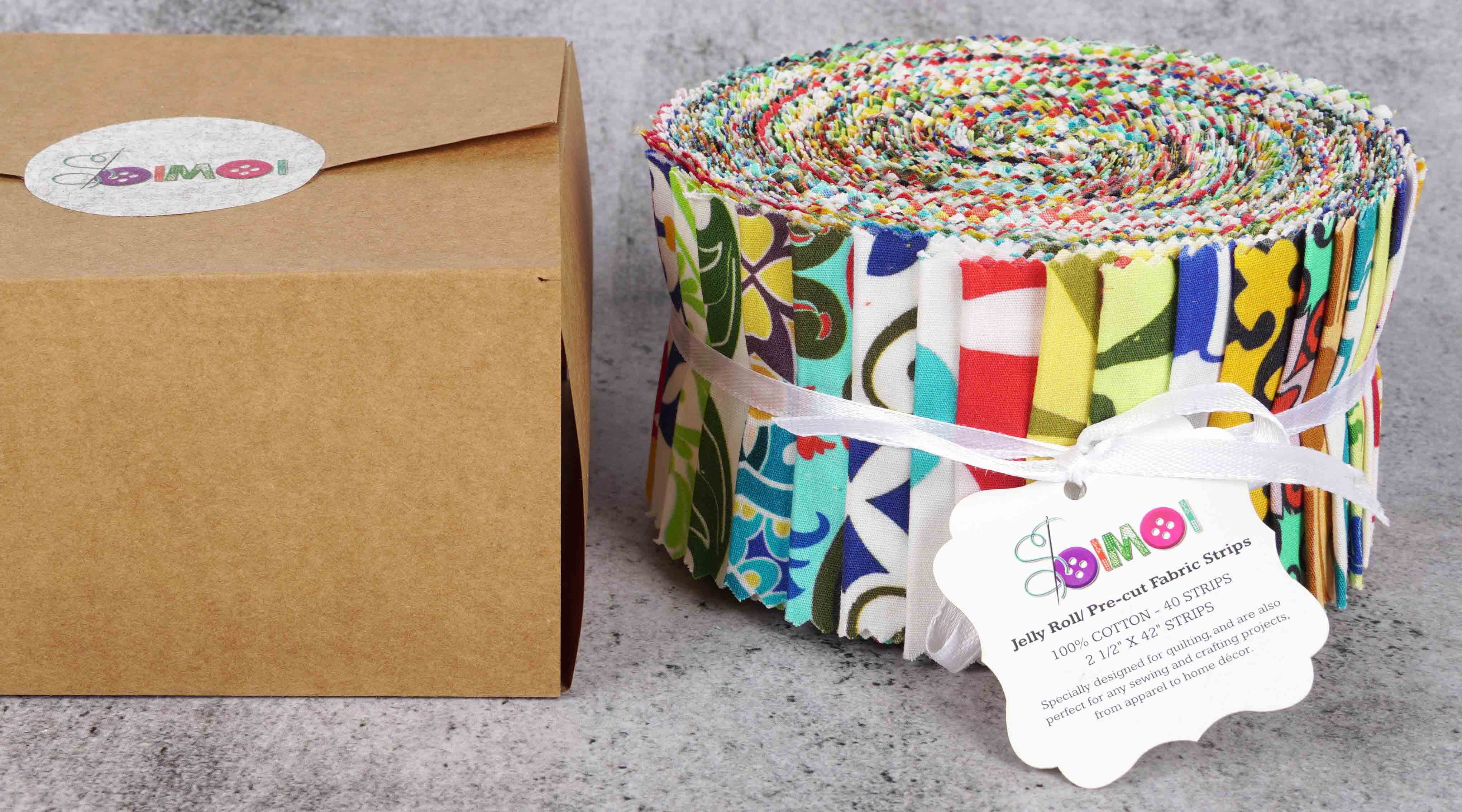 Soimoi 40Pcs Motifs Print Cotton Precut Fabrics For Quilting Craft Strips 2.5x42 inches Jelly Roll - Multicolor