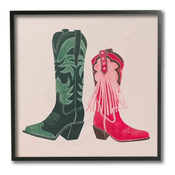 Stupell Industries Cowboy & Cowgirl Boots Beauty & Fashion Painting Black Framed Art Print Wall Art, 12 x 12