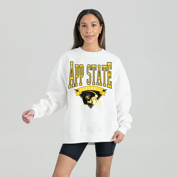 Women's Gameday Couture White Appalachian State Mountaineers Oversized Good Vibes Premium Fleece Drop Shoulder Pullover