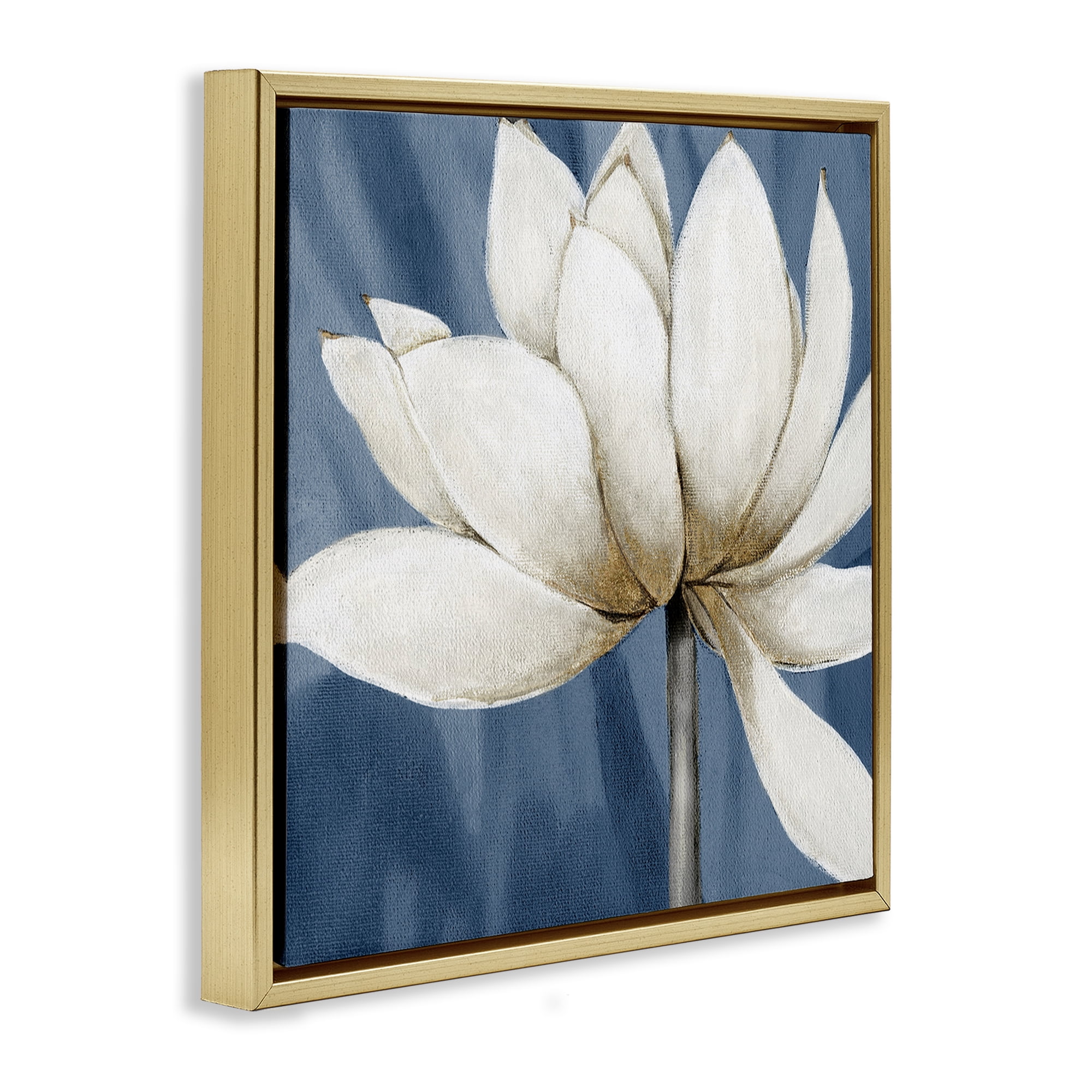 Stupell Industries White Lotus Petals Botanical & Floral Painting Gold Floater Framed Art Print Wall Art, 18 x 18