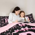 thumbnail image 4 of Manfei Black Pink Monogram Letter B Full Size Comforter Sets 3 Pieces for Girls Women,Kids Teens Shabby Chic Ribbon Bow Knot Bedding Sets,Pink Reversible,Luxury Bedroom Decor, 4 of 6