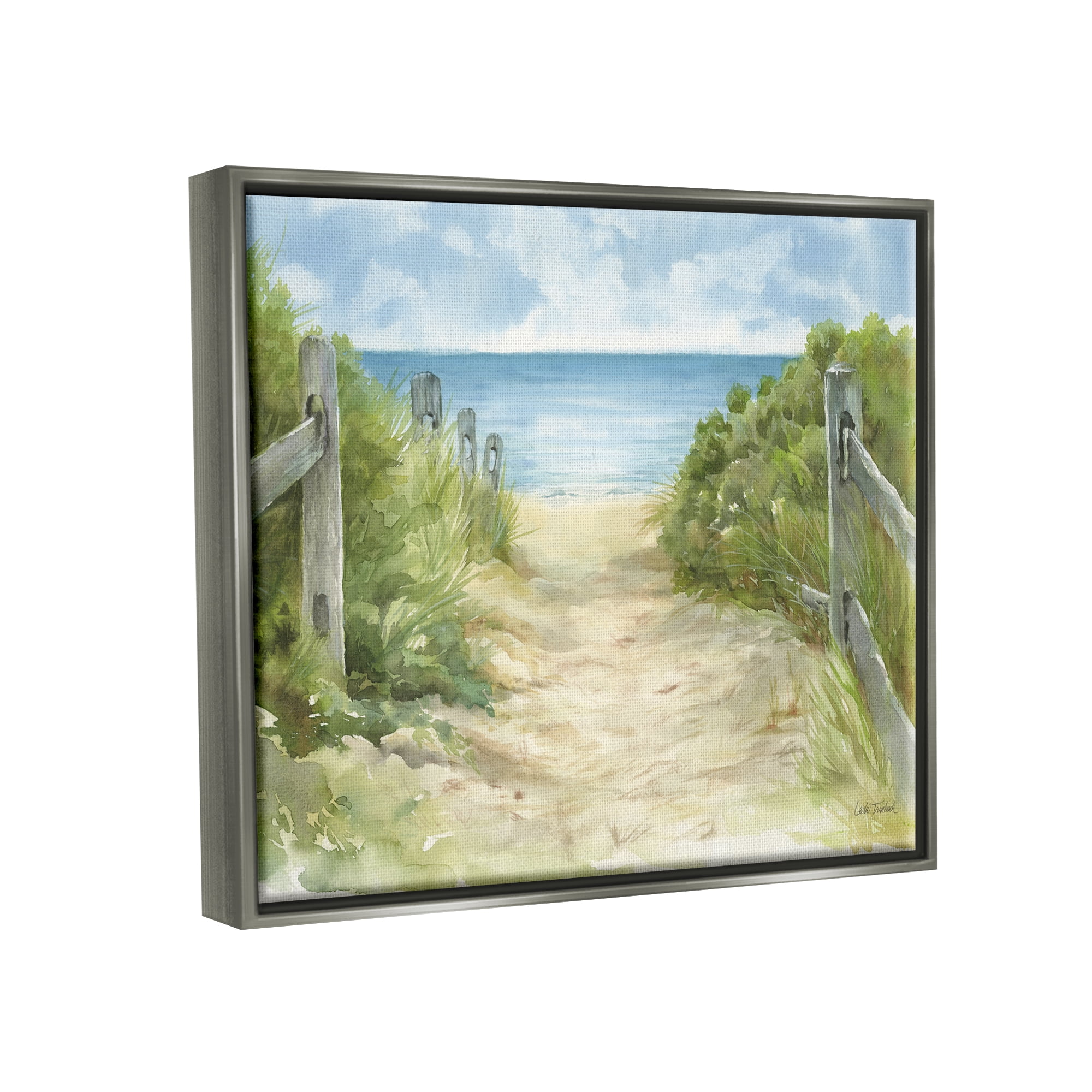 Stupell Industries Beach Path Painting Nature Painting Gray Floater Framed Art Print Wall Art, 31 x 25