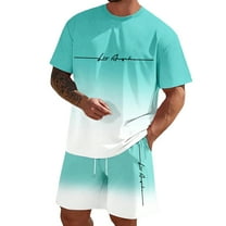 Mens Short Sets 2 Piece Summer Beach Outfits Casual Waffle Knit Set Short Sleeve Shirt and Short Set Athletic Outfits (Mint Green,5XL)