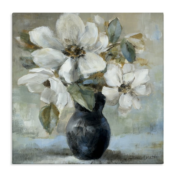 Stupell Industries Flowers in Black Vase Plants & Flowers Painting Wrapped Canvas Art Print Wall Art, 17 x 17