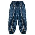 thumbnail image 3 of Aislor Girls Metallic Floral Printed Satin Harem Pant Elastic Waist Kids Patiala Dhoti Salwar Pants Navy Blue 10, 3 of 7