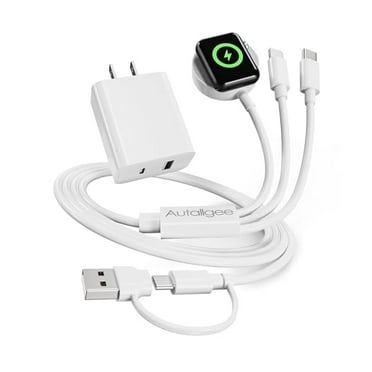 FU19993 in 2 Travel Essentials for Apple Watch Charger Multi Fast Charging Cable USB C/A PD20W Charger Block Compatible with iWatch Ultra 2/SE 2/Series 10/9/8/7/6/5/4/3/2/1 & iPhone 16/15/14/13-4FT