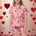 thumbnail image 2 of LUOGENLI Pajamas Girls Christmas Pajamas Size 14-16 Cotton Girls' Valentine's Day Printed Pajamas Short Sleeved Button Top Shorts Home Pajamas Set 12-13 Years, 2 of 4