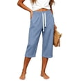 thumbnail image 5 of Women Capri Pants Casual Waffle Knit Workout Wide Leg Pajama Pull On Pants Capris Sweatpants Sports Petite Gaucho Pants Sky Blue XL, 5 of 5