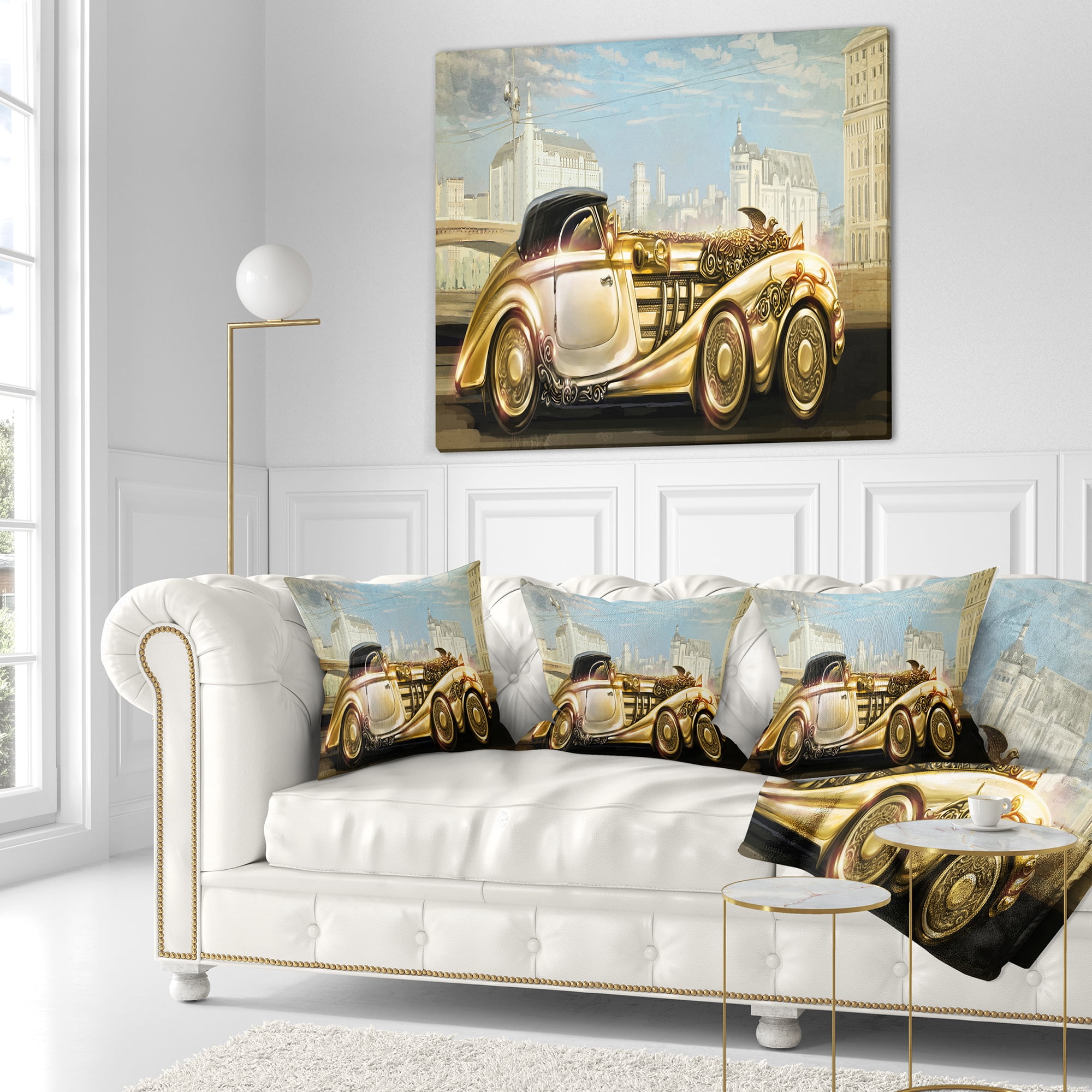 Designart Futuristic Gold Machine - Abstract Throw Pillow - 18x18