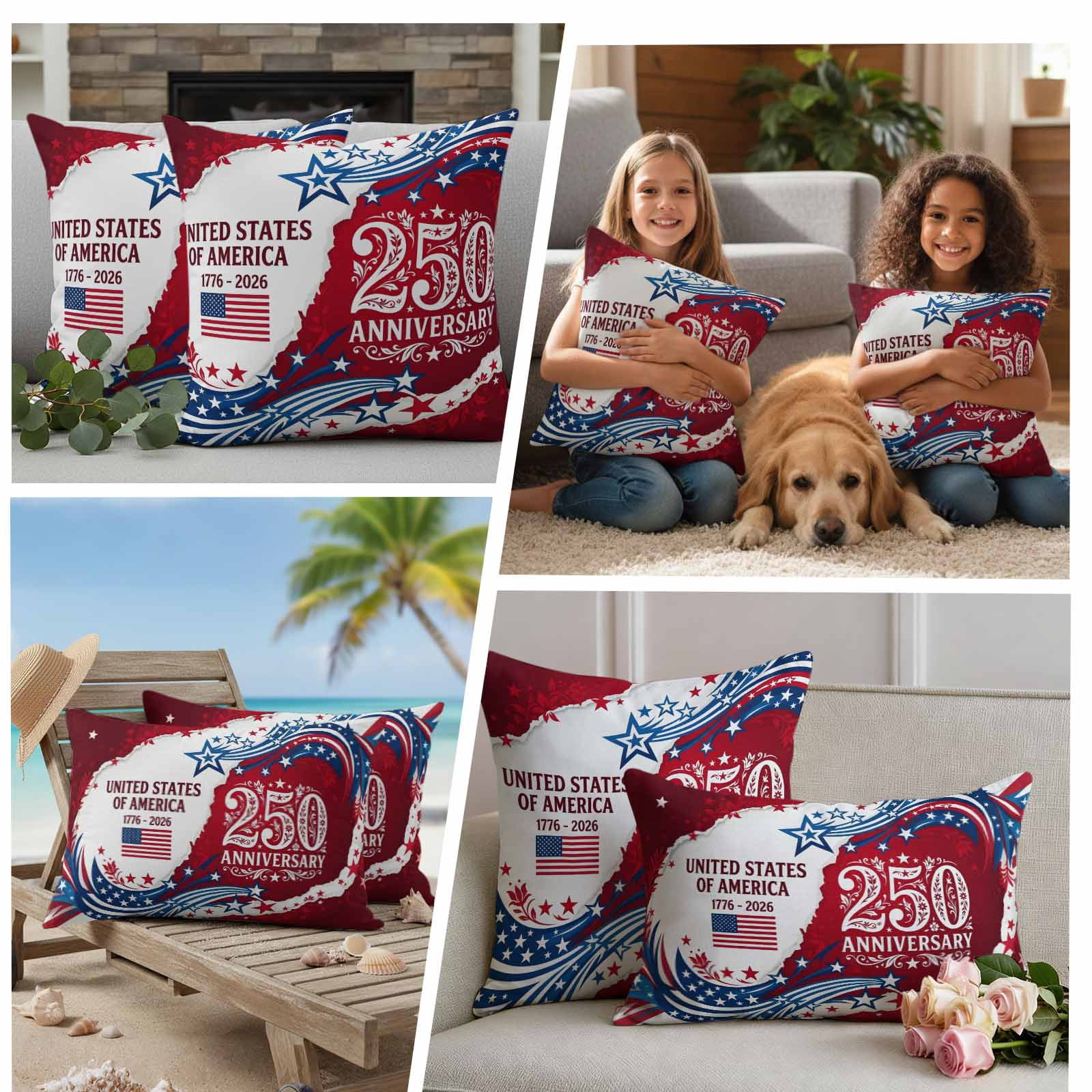 Anniversary USA Outdoor Waterproof Pillow Covers, 4th of July 1776-2026 American Flag Decorative Rectangle Throw Pillowcase Sofa Cushion Sham for Patio/Couch/Chair, 20"x12" 2 Pack