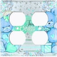thumbnail image 2 of Metal Light Switch Wall Plate Outlet Cover (2 Teddy Bears Blue Teal With Love Heart Balloon Flower - Double Duplex), 2 of 2