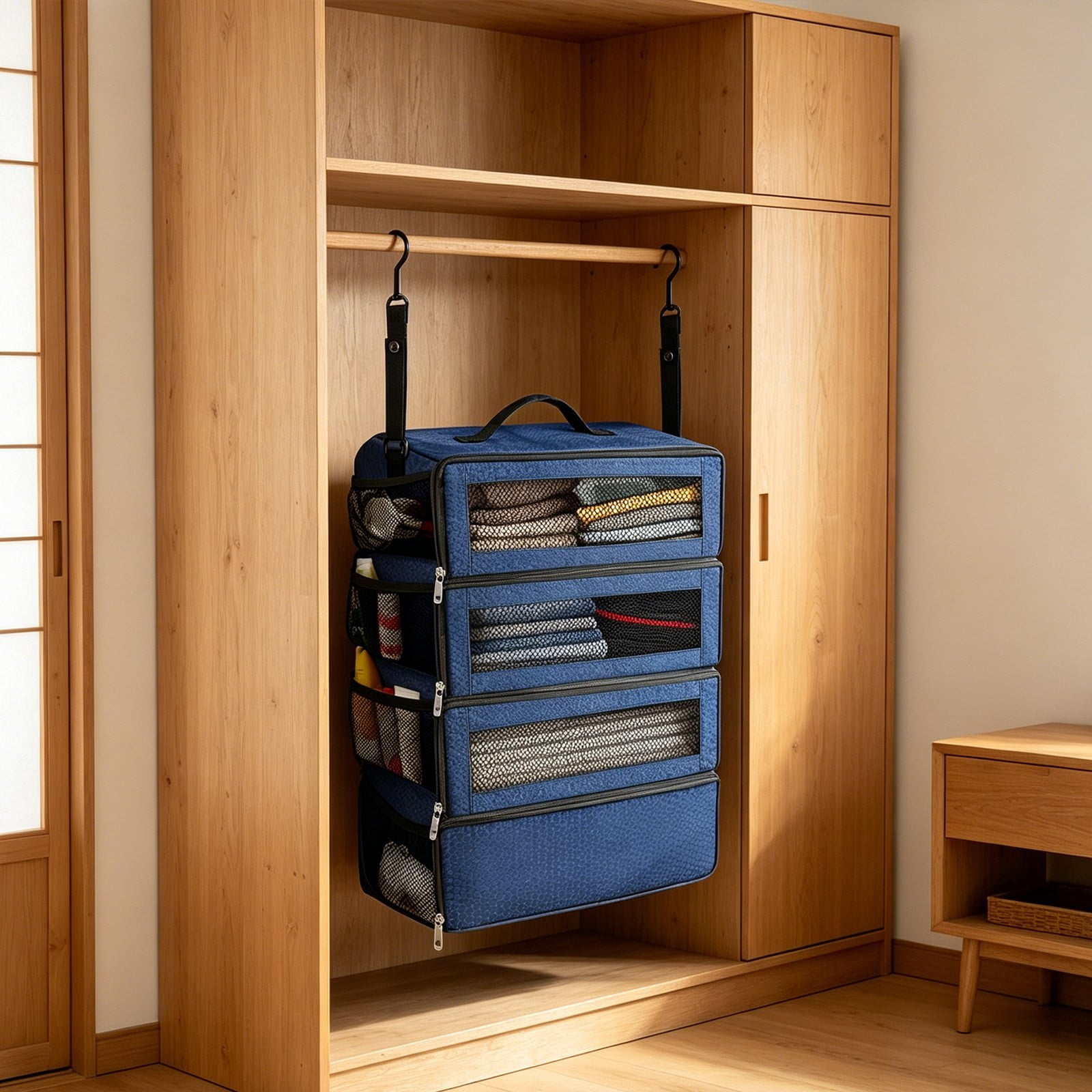 Suitcase Organizer 19.8 Inch Hanging Shelves, Travel Luggage Organizer Portable Packing Cube Closet, Collapsible Travel Organizer for Carry-on Suitcase & Hotel Storage