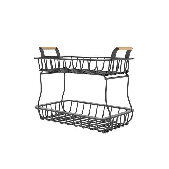 Ounissouiy Cesta de frutas de 2 niveles, estante organizador de acero al carbono, escurridor hueco, almacenamiento de cocina, soporte de drenaje Organizadores de utensilios de cocina