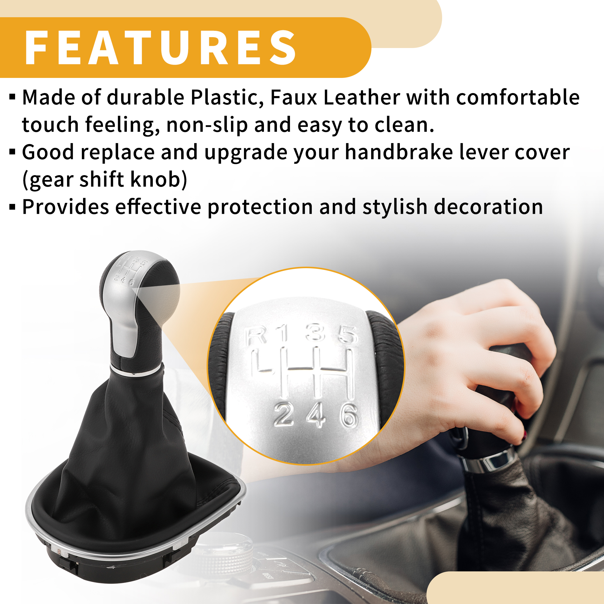 Unique Bargains 6 Speed Manual Gear Shifter Knob W/ Cover No.1P0711113 - Car Shift Lever Knob - for Seat Altea 2004-2020 Plastic Faux Leather Black Silver Tone - 1 Pc