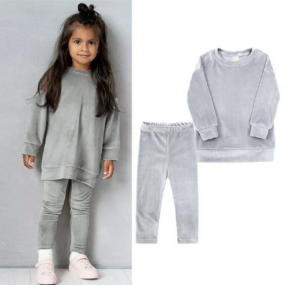 XBASW 1-7Y Girls Fall Winter Sweatsuits Outfit for Kids Baby Velour Pullover Sweatshirts & Sweatpants Tracksuits Set for Girls