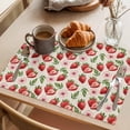 thumbnail image 3 of Red Strawberry Placemats Set of 6, Pink Flower Summer Fruit Vintage Linen Non-Slip Place Mats Washable Table Mats for Kitchen Dining Table Decorations Indoor/Outdoor, 3 of 9