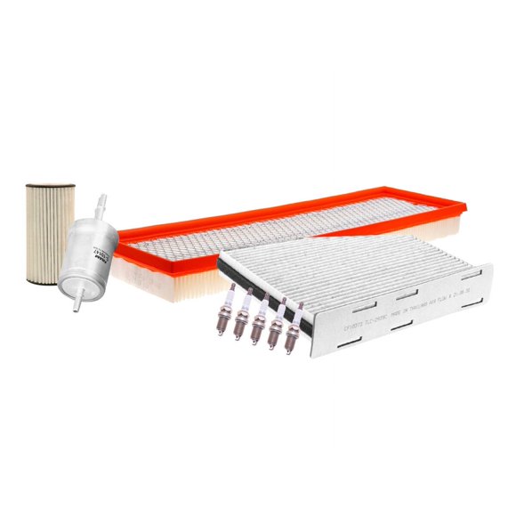 Kit De Bujías Iridio, Filtro De Aire, Filtro Para Aceite Sintético, Filtro De Combustible Y Filtro De Cabina 9 PIEZAS Afinación Sin Aceite Compatible con Bora 2006 A 2010 Volkswagen L5 2.5L