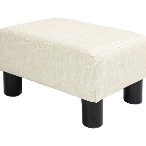 Linen Fabric Beige Cube Foot Rest Stool, Small For Living Room Stool By