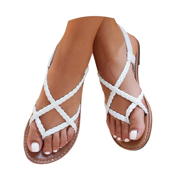 Dakaela Women's Flat Sandals Strappy Dressy Ankle Strap Thong Sandals Comfortable Casual Summer Beach Walking Flip Flops Shoes White 8
