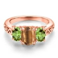 thumbnail image 3 of Gem Stone King 18K Rose Gold Plated Silver Brown Tiger Eye and Green Peridot Filigree Style 3 Stone Ring for Women (2.25 Cttw, Oval 8X6MM and 6X4MM, Size 5) (Size 5), 3 of 6