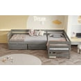 thumbnail image 3 of Twin Size L-shaped Platform Bed with 3 Storage Drawers - Gray | Space Saving & Sturdy, 3 of 19