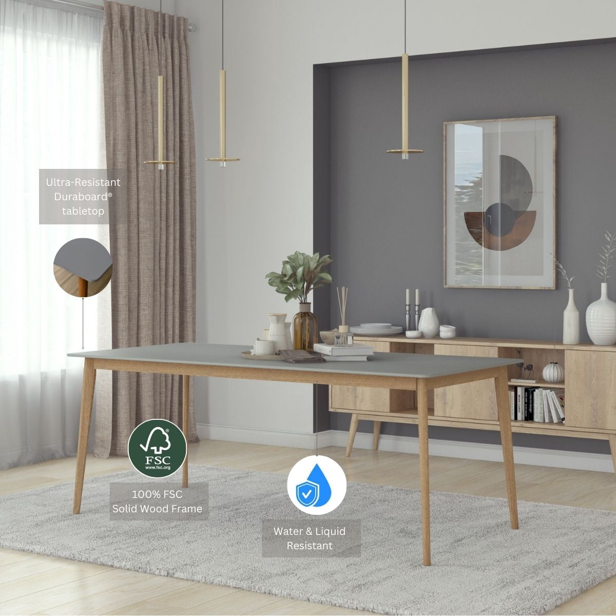 Midtown Concept Barrow 9-Piece Indoor Rectangular Dining Table Set | Eucalyptus Wood | Ideal for Indoors