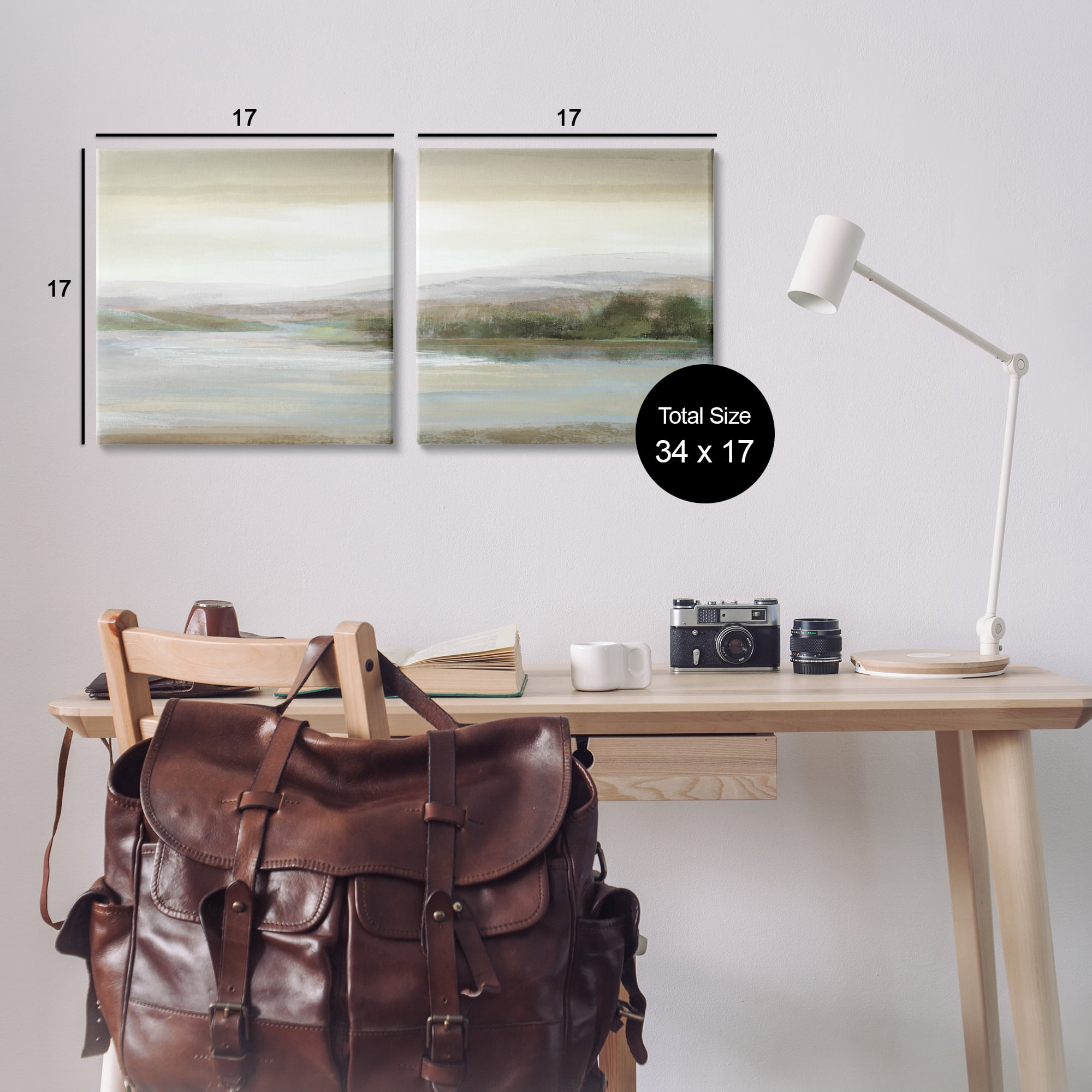 Stupell Industries Abstract Lakeside Landscape Landscape & Nature Painting Wrapped Canvas Art Print Wall Art, 17 x 17, Set of 2