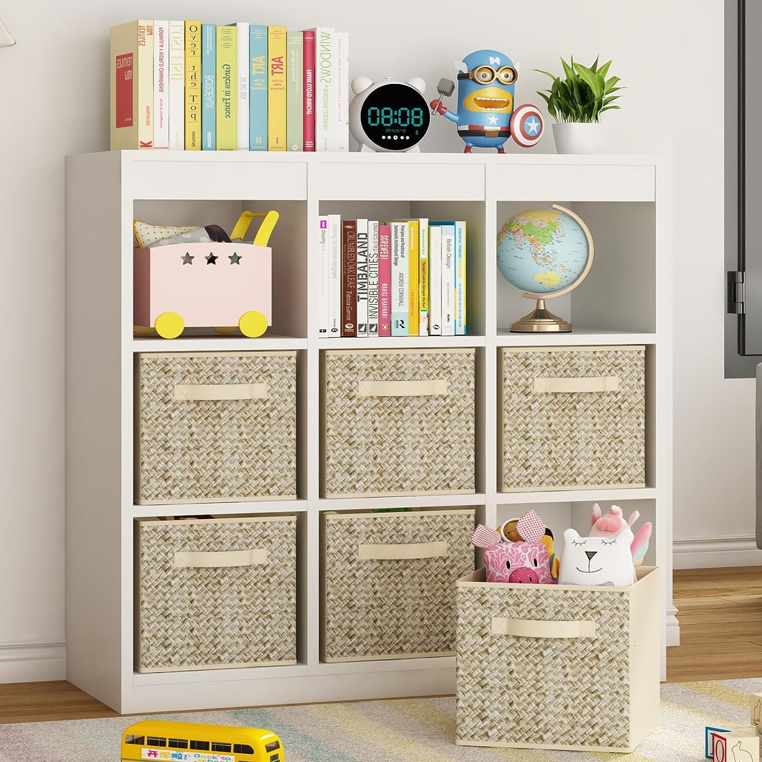 Werseon 11 Inch Storage Cubes with Handle, Set of 6 Foldable Cube Storage Bins, Collapsible Fabric Storage Boxes for Organizing Closet Bins-Beige