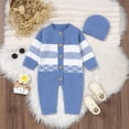thumbnail image 5 of Baby Boys Girls Jumpsuit Hoodie Romper Babys Girls Boys Knit Sweater Floral Spring Winter Long Sleeve Romper Jumpsuit Hat Clothes Z0A-Blue, 12-18 Months, 5 of 9