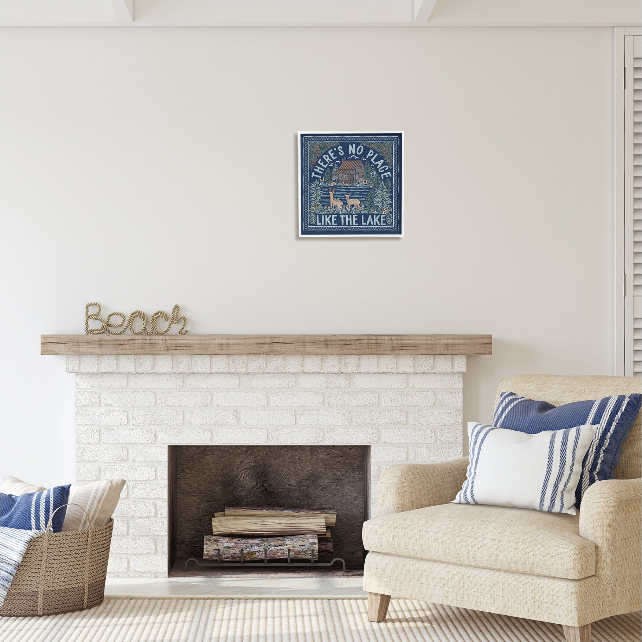 Stupell Industries No Place Like Lake Phrase Nature Painting White Framed Art Print Wall Art, 17 x 17