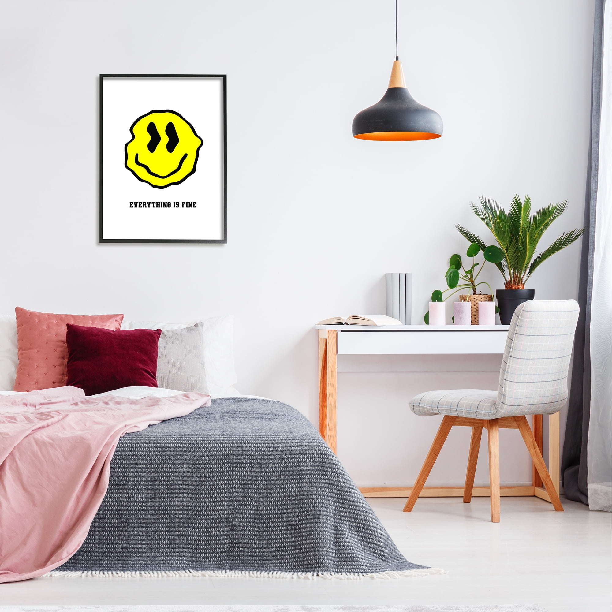 Stupell Industries Everything is Fine Smiley Abstract Painting Black Framed Art Print Wall Art, 24 x 30